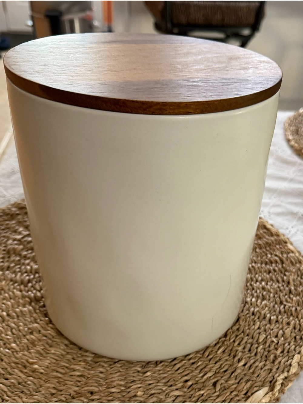 Magnolia Cream Stoneware Cookie Jar with Wood Lid - Picture 2 of 5